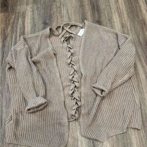 Dreamers Tan Cardigan with Lace-Up Detail